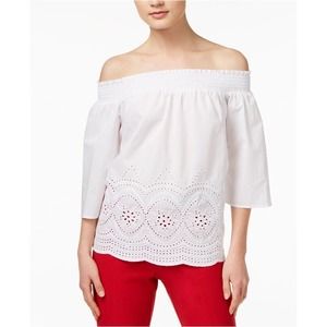 Maison Jules Cotton‎ Off-The-Shoulder Embroidered Top MSRP $69 Size XS NWT